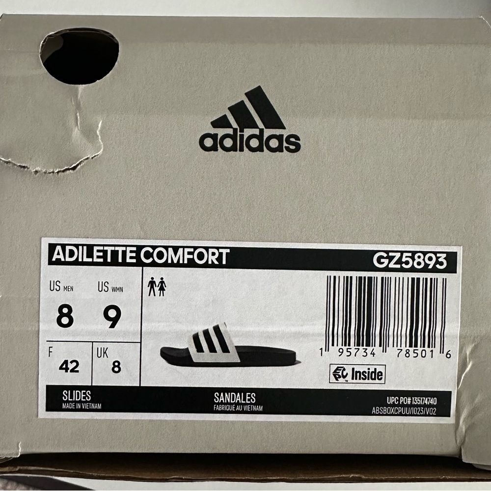 Adidas Black and White Striped Slides Adilette Comfort US Men 8/ US Women 9 - Picture 3 of 5
